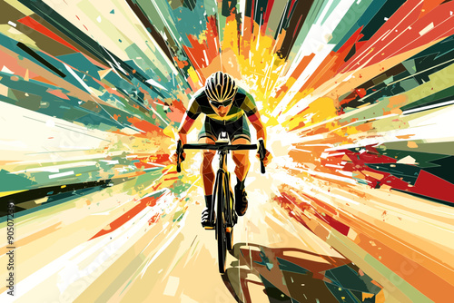 Professional bicyclist riding a bike cycling on abstract low poly color graphic background. Cycle sport low poly style cyclist poster, vector illustration