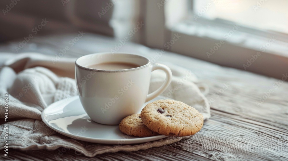 Cup of coffee with cookies by a window Cup of coffee with cookies by a window