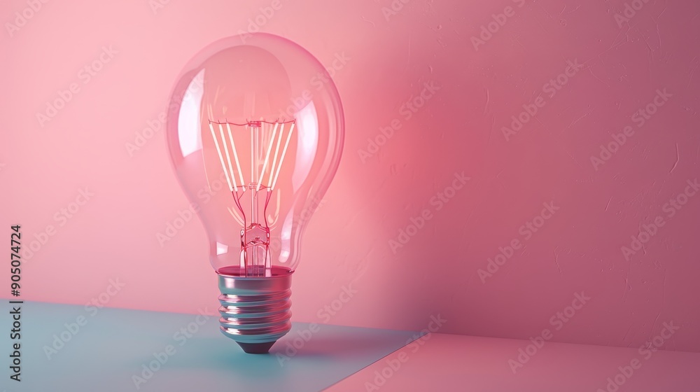 A glowing lightbulb on a pink and blue background. The lightbulb is a symbol of ideas and innovation. A glowing lightbulb on a pink and blue background. The lightbulb is a symbol of ideas and innovation.