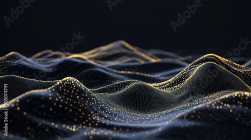 yellow dots and lines and create a wavy pattern on a black background