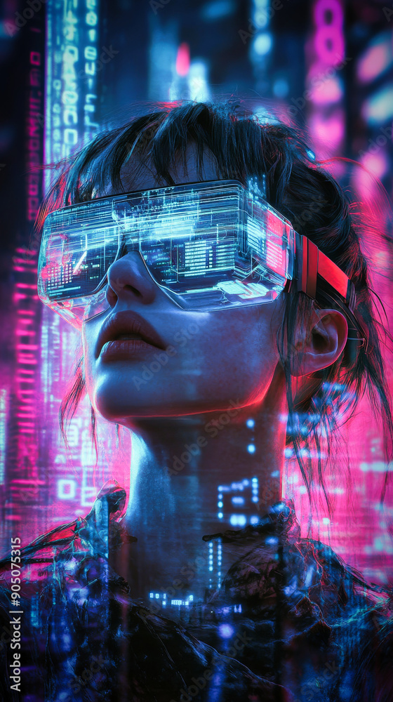Obraz premium A cyberpunk hacker in a virtual reality setting