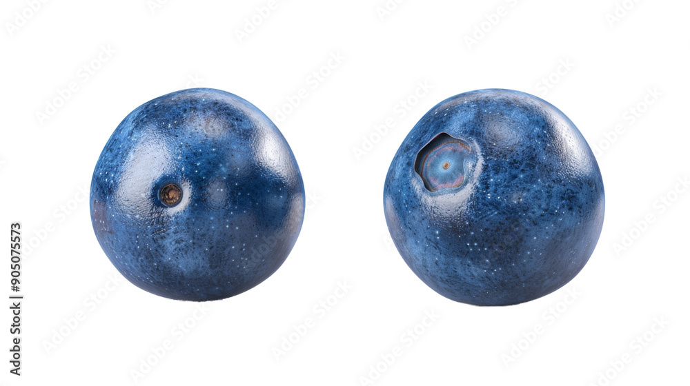 Two blueberries with one of them having a hole in it Two blueberries with one of them having a hole in it
