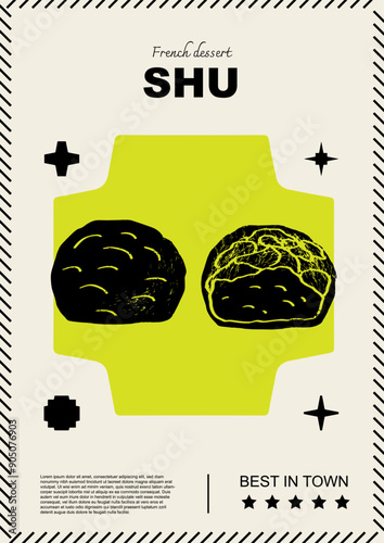 French shu. Price tag or poster design. Set of vector illustrations. Typography. Engraving style. Labels, cover, t-shirt print, painting.	