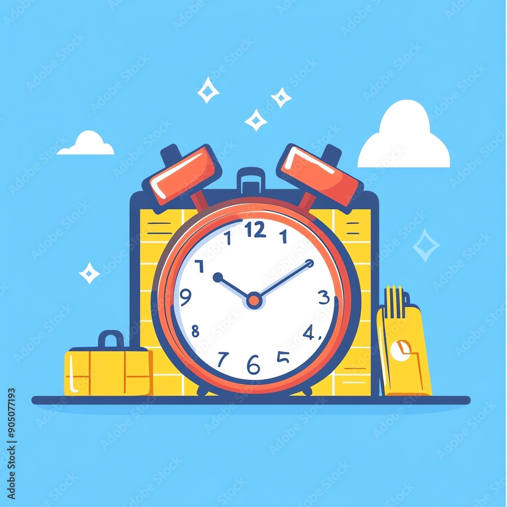 Calendar with clock icon, time management theme, flat design illustration Calendar with clock icon, time management theme, flat design illustration