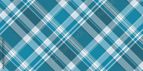 Detailed plaid seamless check, jersey tartan texture pattern. Quilt background vector textile fabric in cyan and light colors.