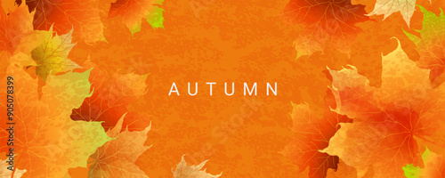 Autumn abstract banner with bright beautiful maple leaves. Fall art background, poster, cover or flyer design. Vector template for advertising, print, packaging, social media
