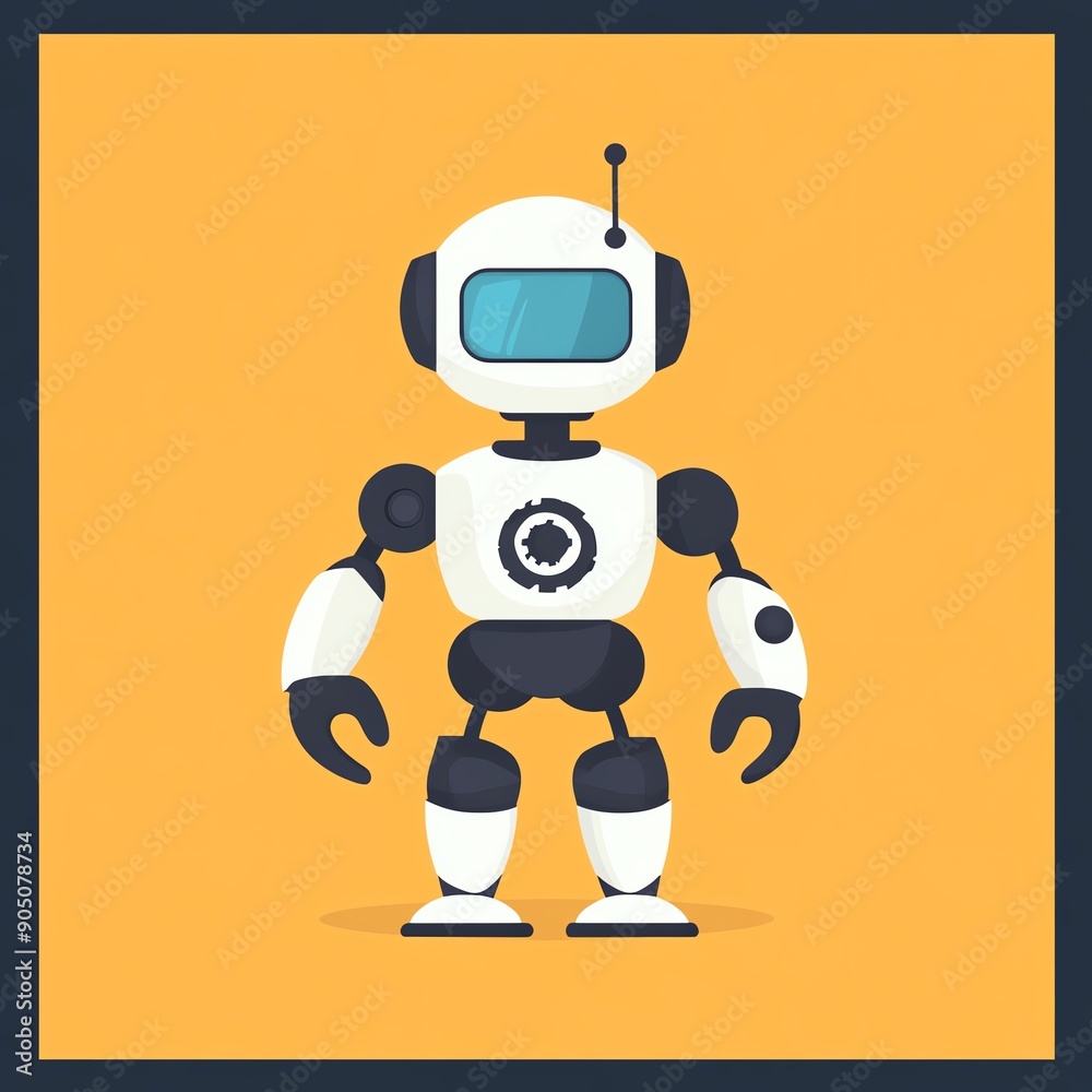 Cute cartoon robot illustration with white and black colors. Cute cartoon robot illustration with white and black colors.
