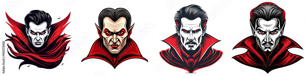 Four different faces of a vampire, each with a different expression Four different faces of a vampire, each with a different expression