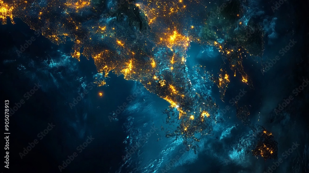 A satellite photo of Panama at night showcases the vibrant city lights sprawling across the country. This view Panama's strategic position, defined by its control of the Panama Canal A satellite photo of Panama at night showcases the vibrant city lights sprawling across the country. This view Panama's strategic position, defined by its control of the Panama Canal