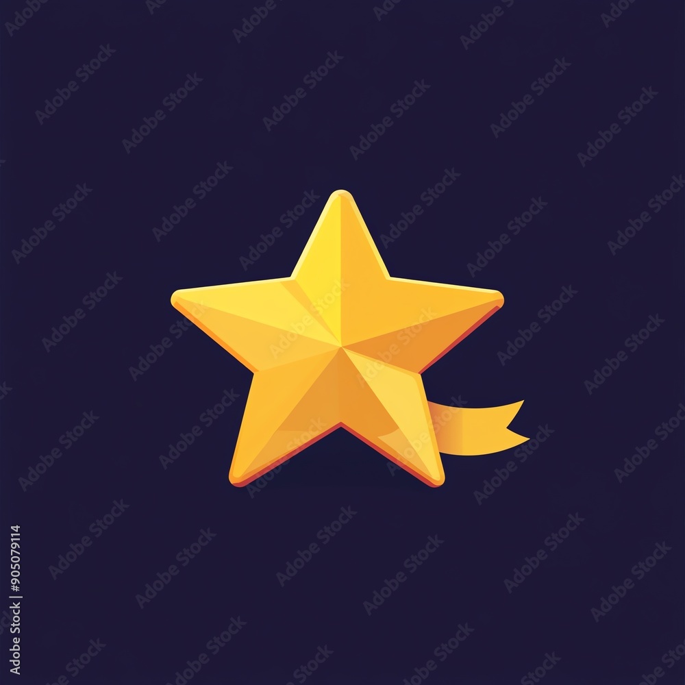 Fototapeta premium Golden star with ribbon, isolated on dark background.