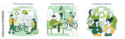World Car Free Day. Flat Vector Illustration