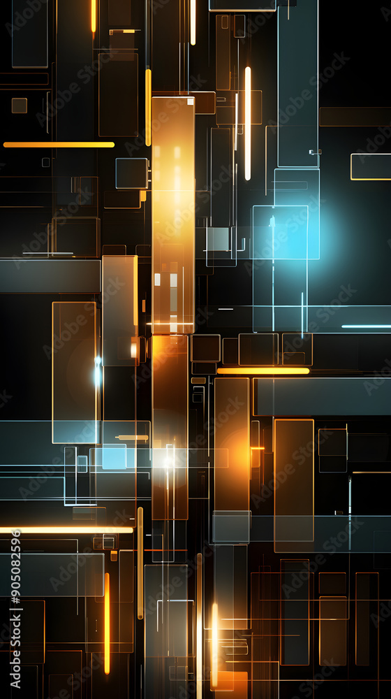 Digital metal glowing neon geometric abstract graphics poster background