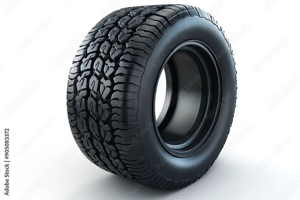 Robust off-road tire designed for rugged terrains, featured isolated on a white background, emphasizing durability and strength Robust off-road tire designed for rugged terrains, featured isolated on a white background, emphasizing durability and strength