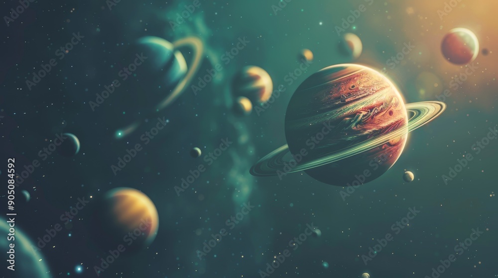 A vibrant and colorful depiction of a solar system, with multiple planets and celestial bodies. A vibrant and colorful depiction of a solar system, with multiple planets and celestial bodies.