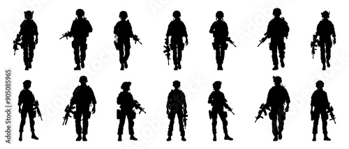 Female soldier with gun in action silhouette black filled vector Illustration icon