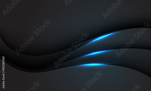 Abstract blue light curve on grey metallic with black blank space design modern luxury futuristic creative background vector