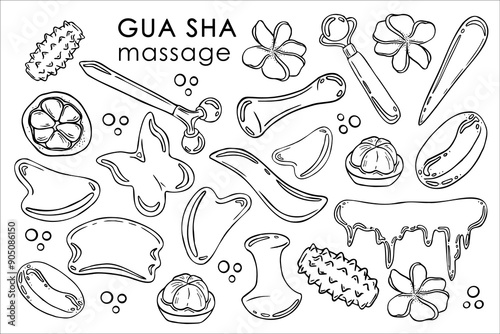 Guasha massage doodle and facial care tools. Roller, gua sha, massagers, spoon-shaped massager. Improves blood circulation, relieves tension and helps with skin care. Manual dialing..