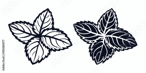 Mint Leaf Icon Outline & Silhouette Vector Graphics