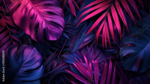 Neon tropical Monstera leaf banner