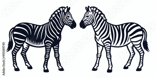 Striped Safari Two Zebra Icon Outlines, Silhouette Vectors