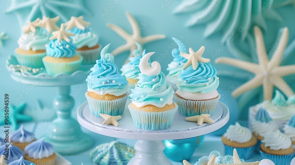Under the Sea - Ocean Theme Cupcake Stand Showcasing Tempting Treats. Under the Sea - Ocean Theme Cupcake Stand Showcasing Tempting Treats.