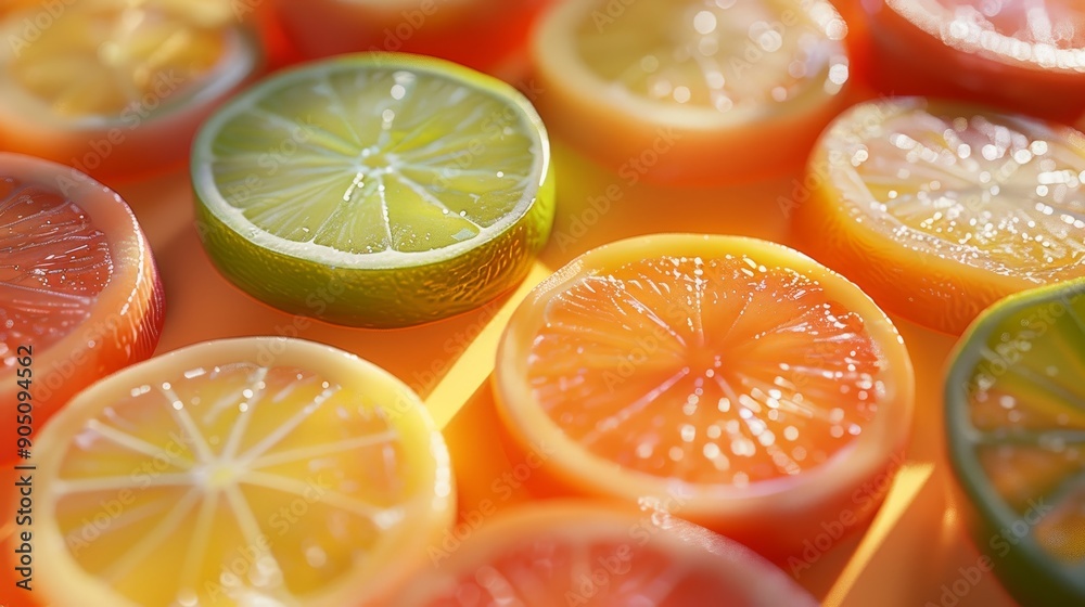 Close-up of fresh citrus fruit slices, including lemon, lime, and orange. Vibrant colors and textures. Perfect for summery or healthy food imagery. Close-up of fresh citrus fruit slices, including lemon, lime, and orange. Vibrant colors and textures. Perfect for summery or healthy food imagery.