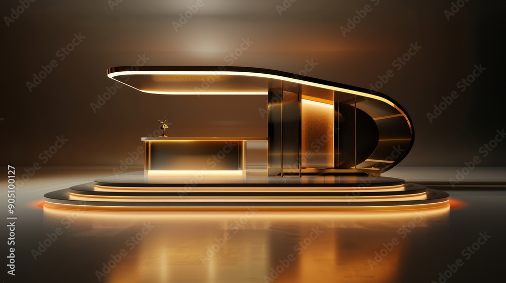 A futuristic, metallic booth with glowing lights and a sleek, modern design. A futuristic, metallic booth with glowing lights and a sleek, modern design.