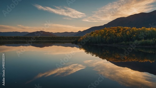 Mountain and Lake . Flawless reflection in the water. Landscape. Screensaver.