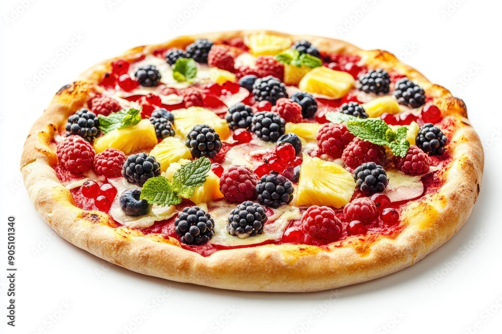 sweet pizza with berries and pineapples, isolated on white background, full depth of field , ai sweet pizza with berries and pineapples, isolated on white background, full depth of field , ai