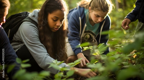 Wallpaper Mural Students participating in an outdoor eco-education activity, Torontodigital.ca