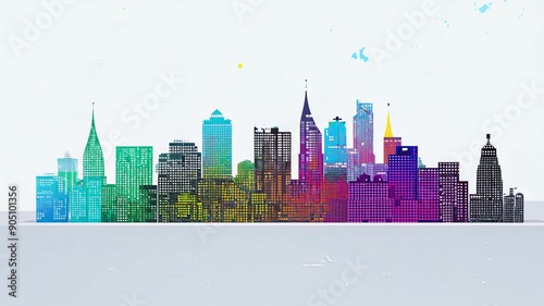 Wallpaper Mural Futuristic city with high rise buildings at sunset. Concept: future urban architecture and technology Torontodigital.ca