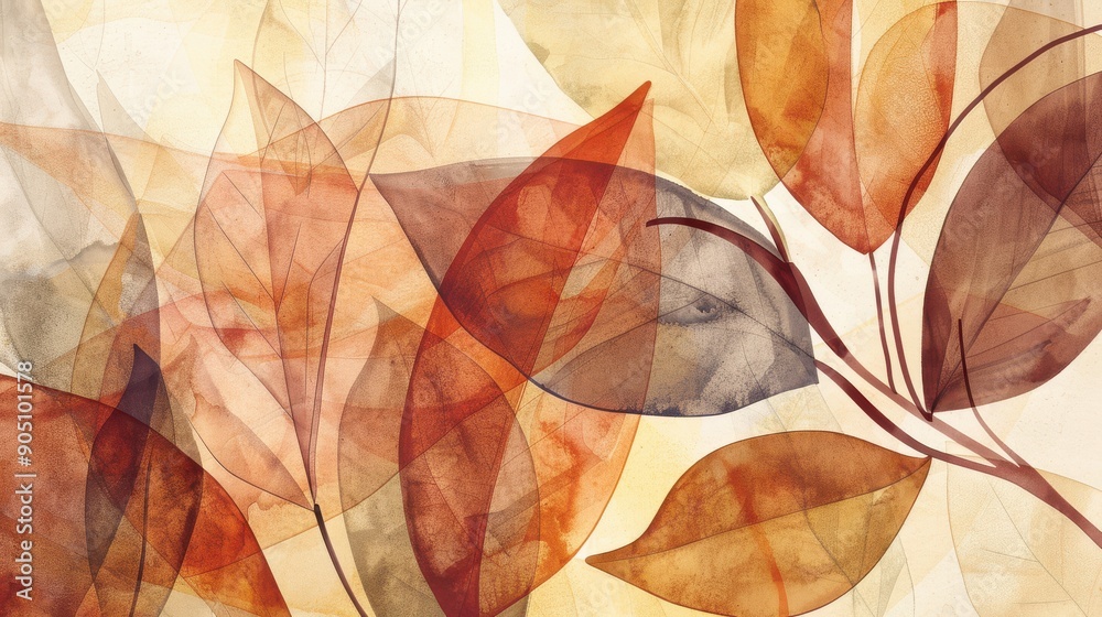 Abstract Translucent Autumn Leaves in Soft Earth Tones with Gentle Overlaps. Abstract Translucent Autumn Leaves in Soft Earth Tones with Gentle Overlaps.