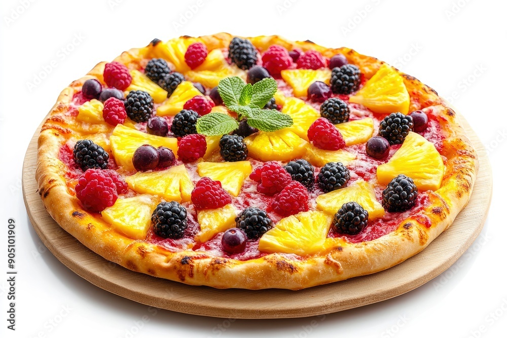 sweet pizza with berries and pineapples, isolated on white background, full depth of field, ai sweet pizza with berries and pineapples, isolated on white background, full depth of field, ai