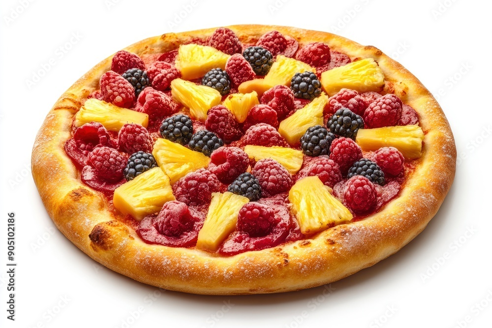 sweet pizza with berries and pineapples, isolated on white background, full depth of field, ai sweet pizza with berries and pineapples, isolated on white background, full depth of field, ai