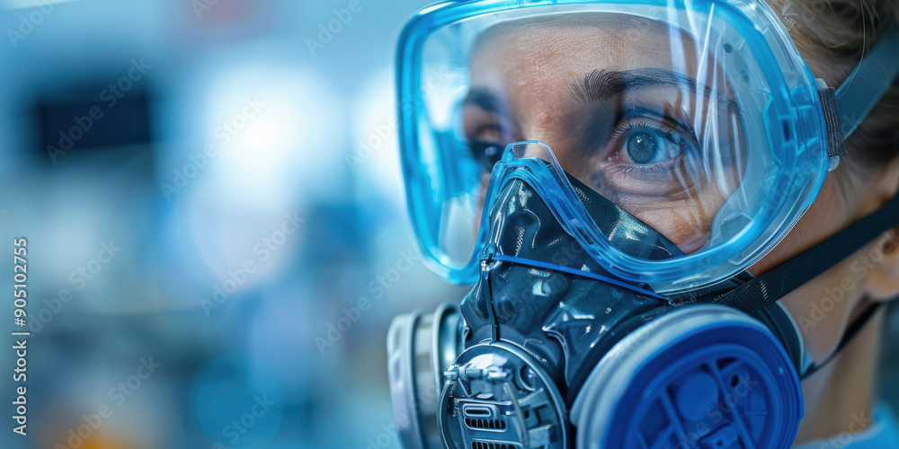 Healthcare professionals wearing protective gear including masks and goggles to ensure safety in a medical or laboratory environment. Healthcare professionals wearing protective gear including masks and goggles to ensure safety in a medical or laboratory environment.