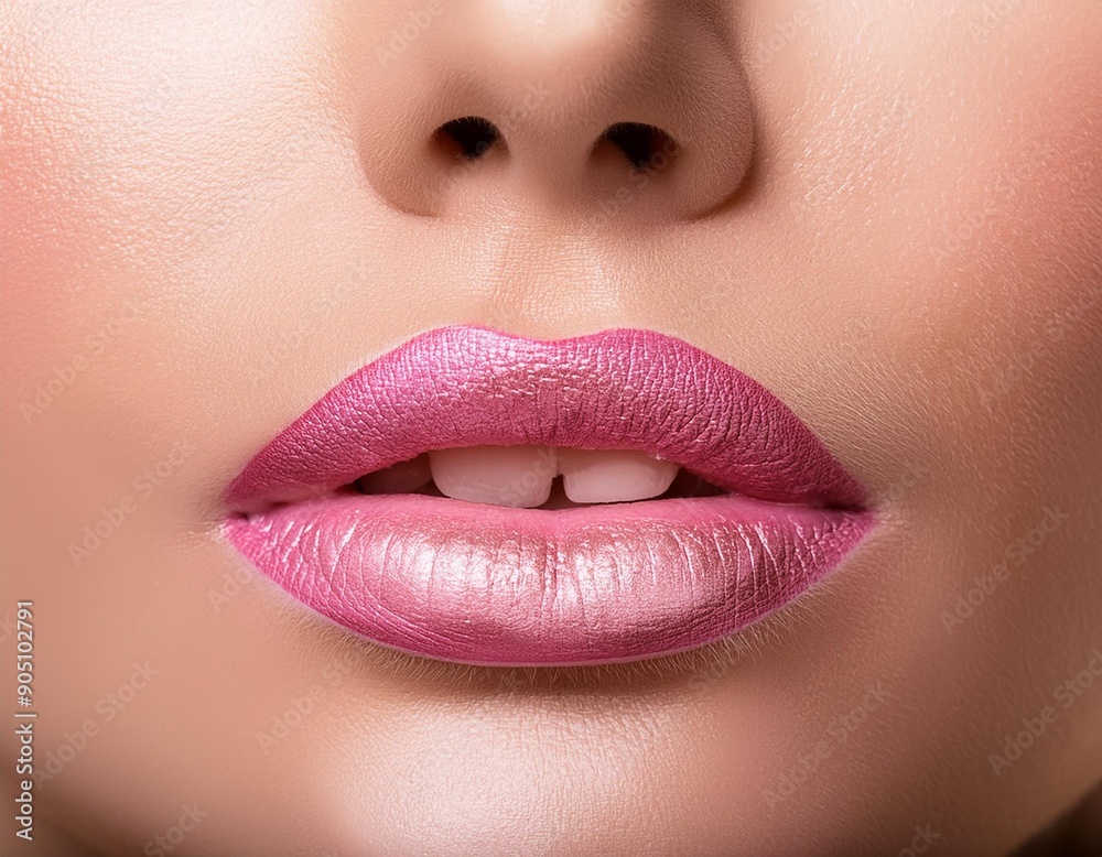 Fototapeta premium Rosy Allure: Stunning Macro Lips Makeup