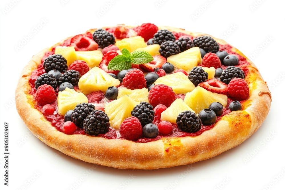 sweet pizza with berries and pineapples, isolated on white background, full depth of field, ai sweet pizza with berries and pineapples, isolated on white background, full depth of field, ai