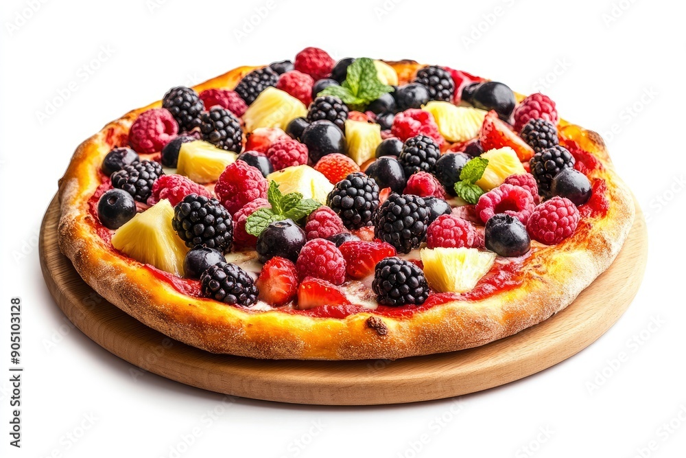 sweet pizza with berries and pineapples, isolated on white background, full depth of field, ai sweet pizza with berries and pineapples, isolated on white background, full depth of field, ai