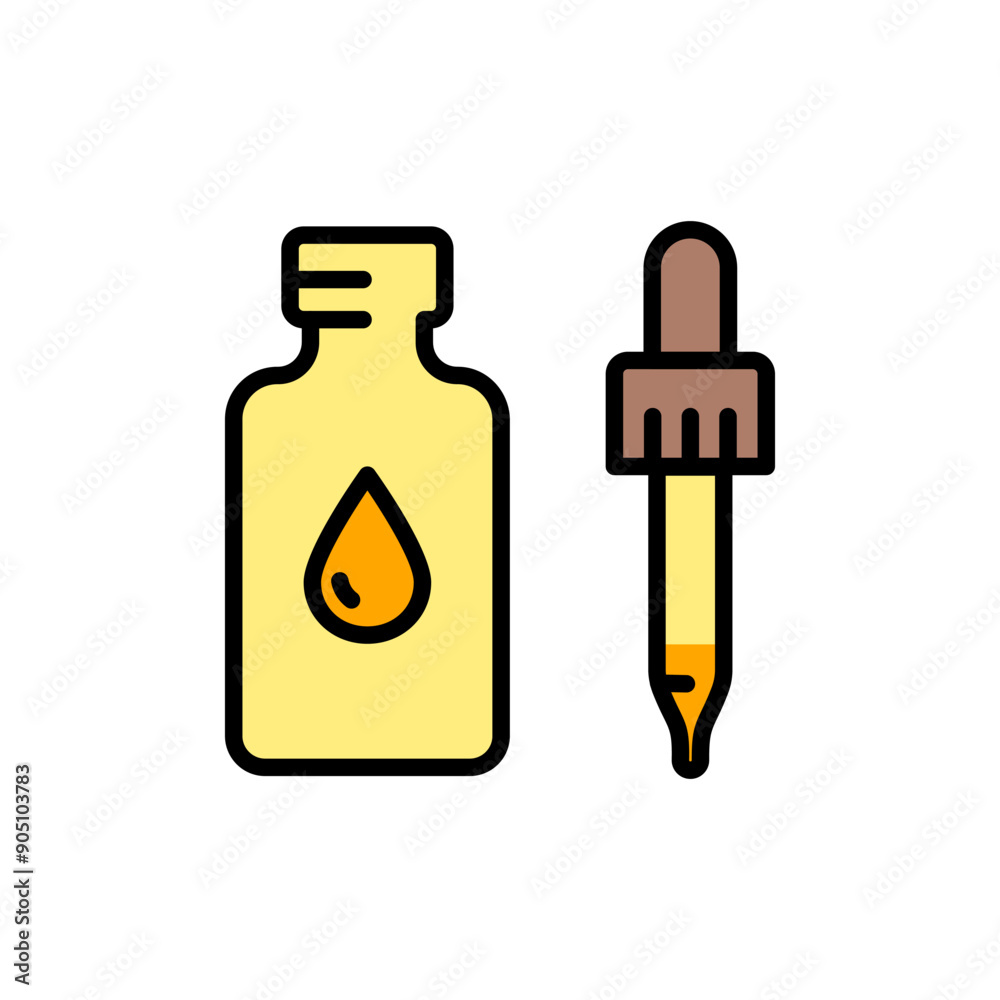 Essential oil, beauty essence or serum. Dropper bottle with pipette color icon. Essential, aromatherapy, natural fragrance, wellness, relaxation isolated on white background vector. Essential oil, beauty essence or serum. Dropper bottle with pipette color icon. Essential, aromatherapy, natural fragrance, wellness, relaxation isolated on white background vector.