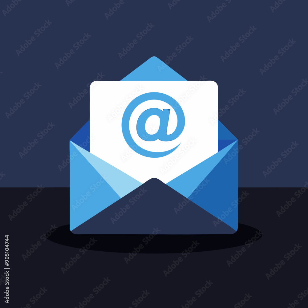 Blue envelope with letter vector. Incoming e-mail icon Blue envelope with letter vector. Incoming e-mail icon