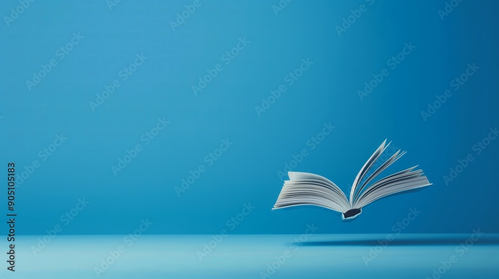 Open Book Hovering Over a Soft Blue Background, Symbolizing Freedom of Knowledge Open Book Hovering Over a Soft Blue Background, Symbolizing Freedom of Knowledge