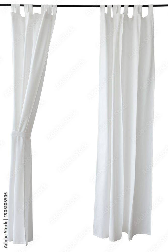 White drapery hanging from a curtain rod design element White drapery hanging from a curtain rod design element