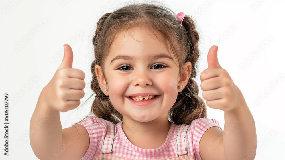 Little girl smiling and showing thumbs up isolated on white background Little girl smiling and showing thumbs up isolated on white background