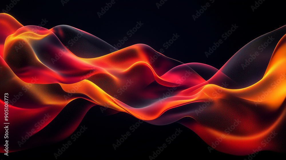 Abstract red and yellow fluid shapes on a black background, Abstract red and yellow fluid shapes on a black background,