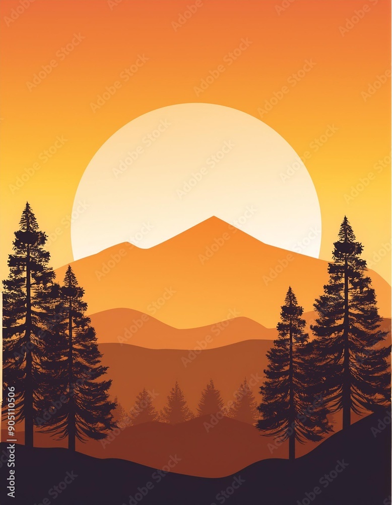 Golden hour landscapes with silhouettes of trees and mountains Golden hour landscapes with silhouettes of trees and mountains