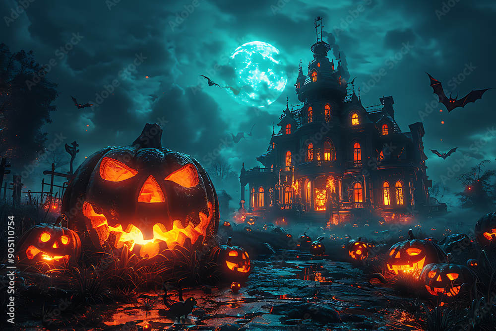 A Halloween-themed mockup featuring spooky elements such as ghosts, bats, and a haunted house. Perfect for promotional materials, party invitations, or social media posts.
A Halloween-themed mockup featuring spooky elements such as ghosts, bats, and a haunted house. Perfect for promotional materials, party invitations, or social media posts.
