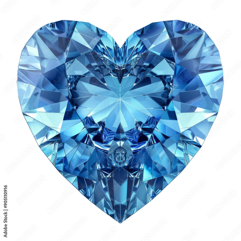 Big heart shaped blue diamond gemstone sparkling on a white background Big heart shaped blue diamond gemstone sparkling on a white background