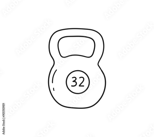 hand-drawn kettlebell weighing 32 kg in doodle style