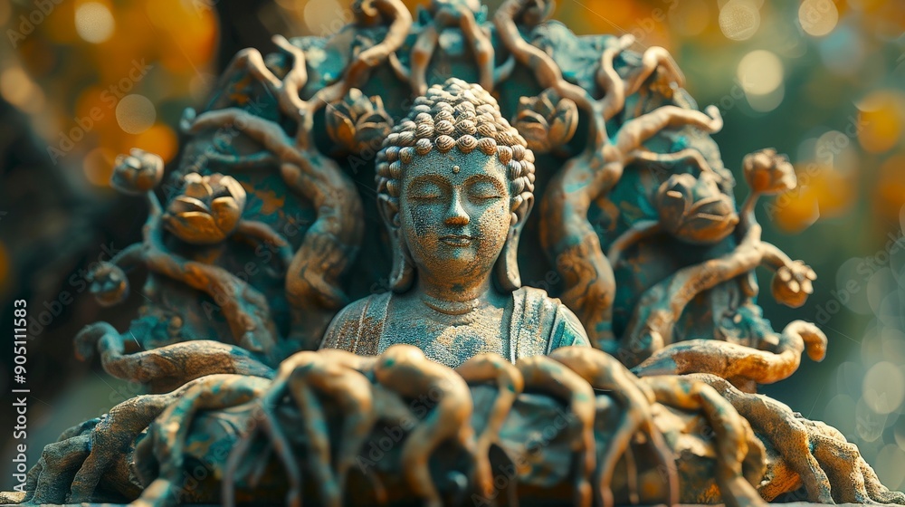 Buddha Statue in Golden Tree. Buddha Statue in Golden Tree.