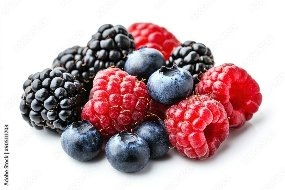 wild berries mix, raspberry, blueberries, blackberries isolated on white background, full depth of field , ai wild berries mix, raspberry, blueberries, blackberries isolated on white background, full depth of field , ai